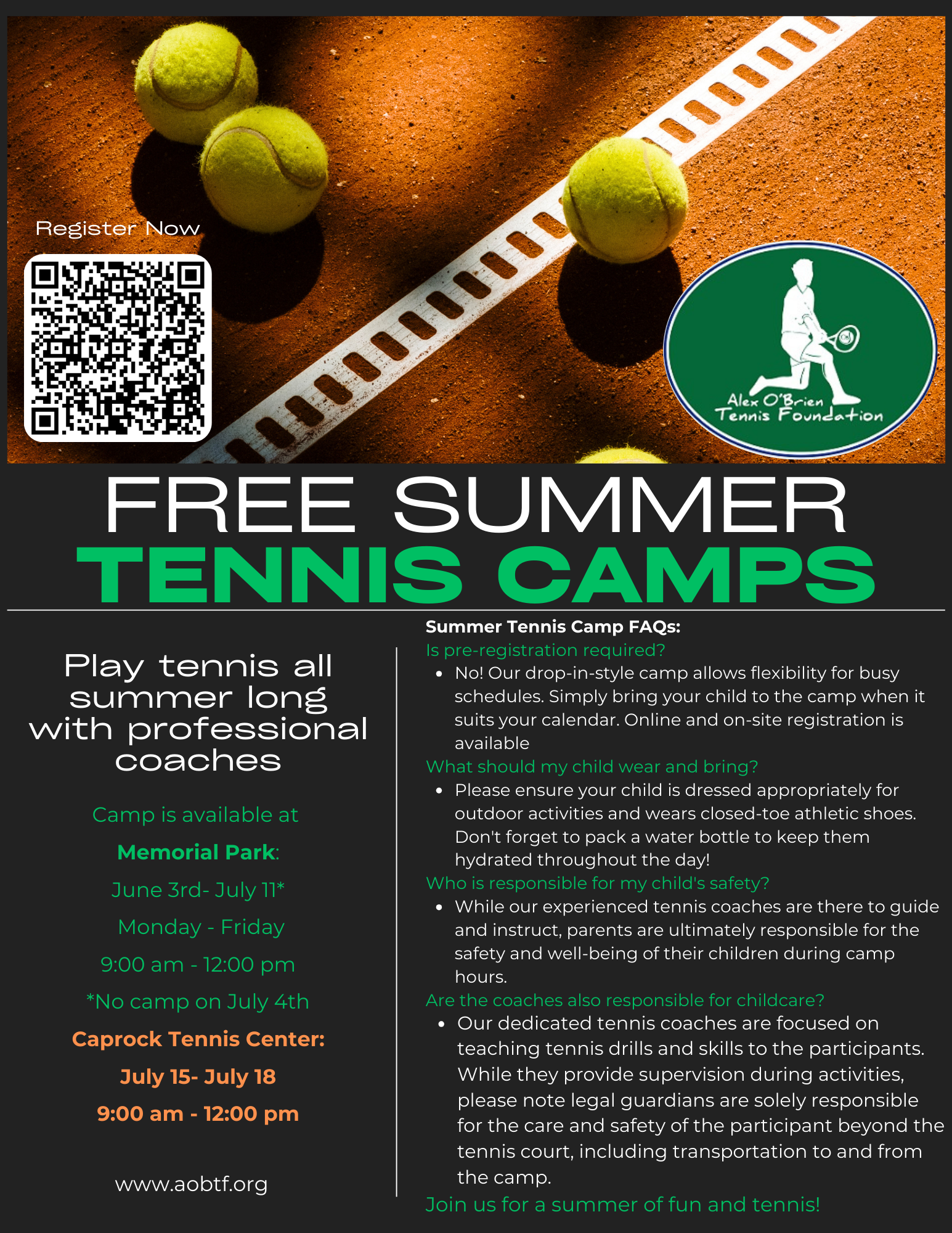 Free Summer Tennis Camps